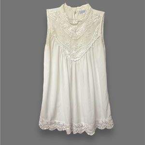 A Dip Of Darling Lacy Ivory White Cami Tank Top Blouse Small Boho Romantic
